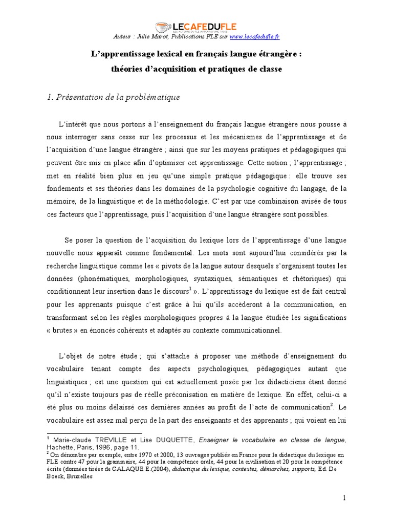 Méthodes d'apprentissage du vocabulaire FLE | PDF | Arts du langage et ...