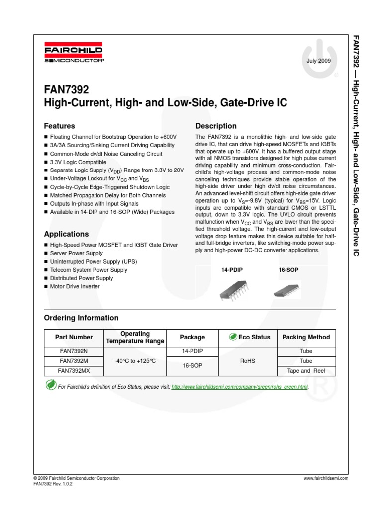 Fan 7392N | PDF | Capacitor | Mosfet