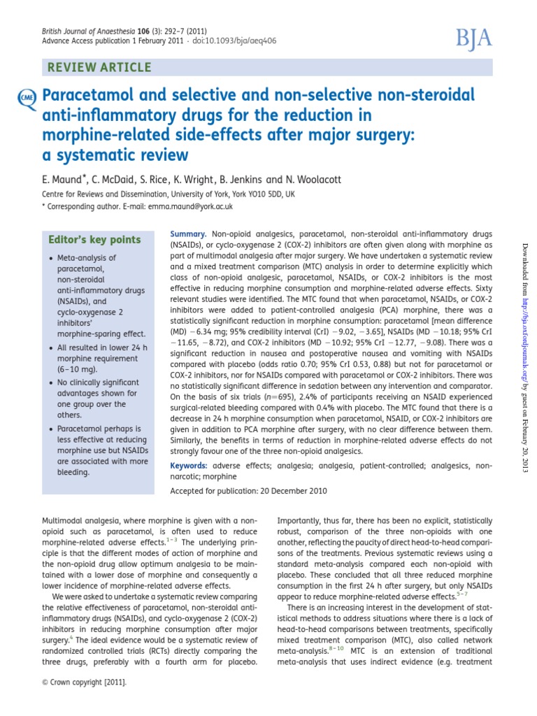 Paracetamol and NSAID for Reduction Morphine Side Effect After Major