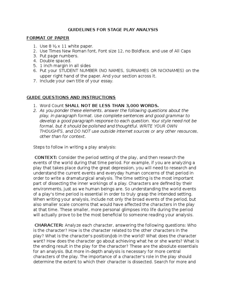 Guidelines For Stage Play Analysis  PDF  Paragraph  Linguistics