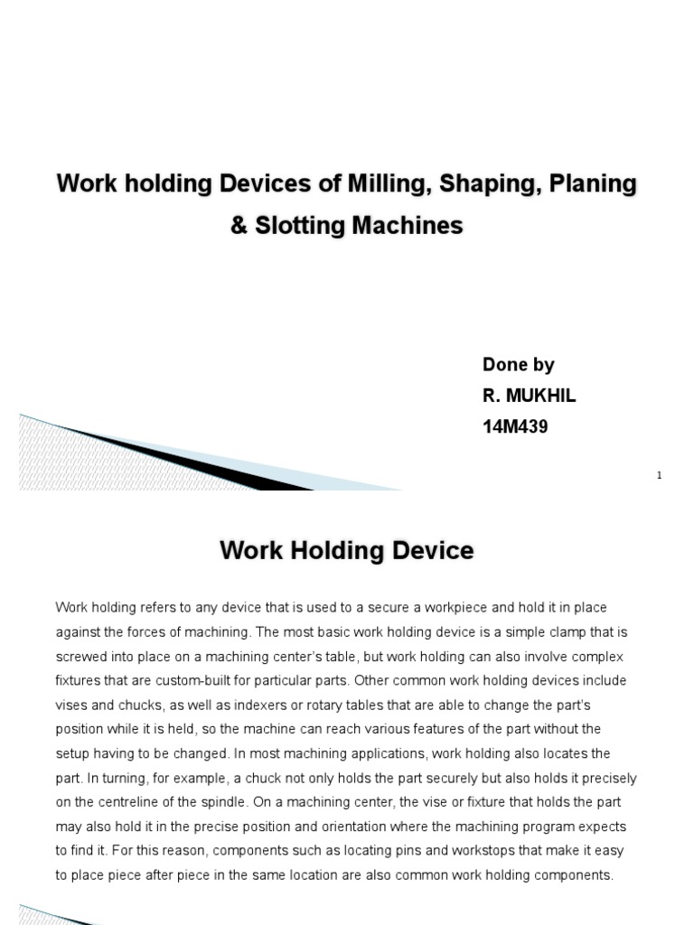 Work Holding DevicesMilling, Shaping, Planing & Slotting Machines