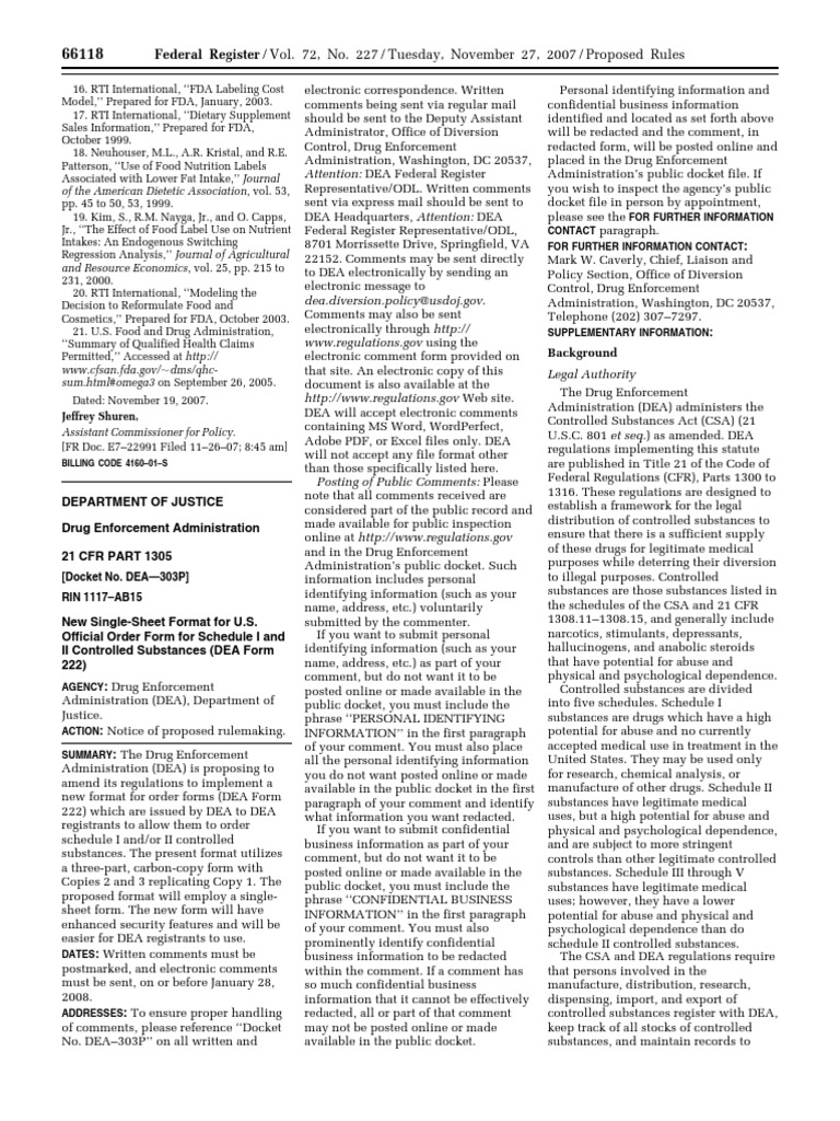 Proposed Rule Schedules of Controlled Substances U.S. Official Order