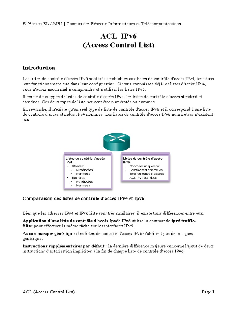 Configuration des ACL IPv6 Cisco | PDF | I Pv6 | Réseau informatique