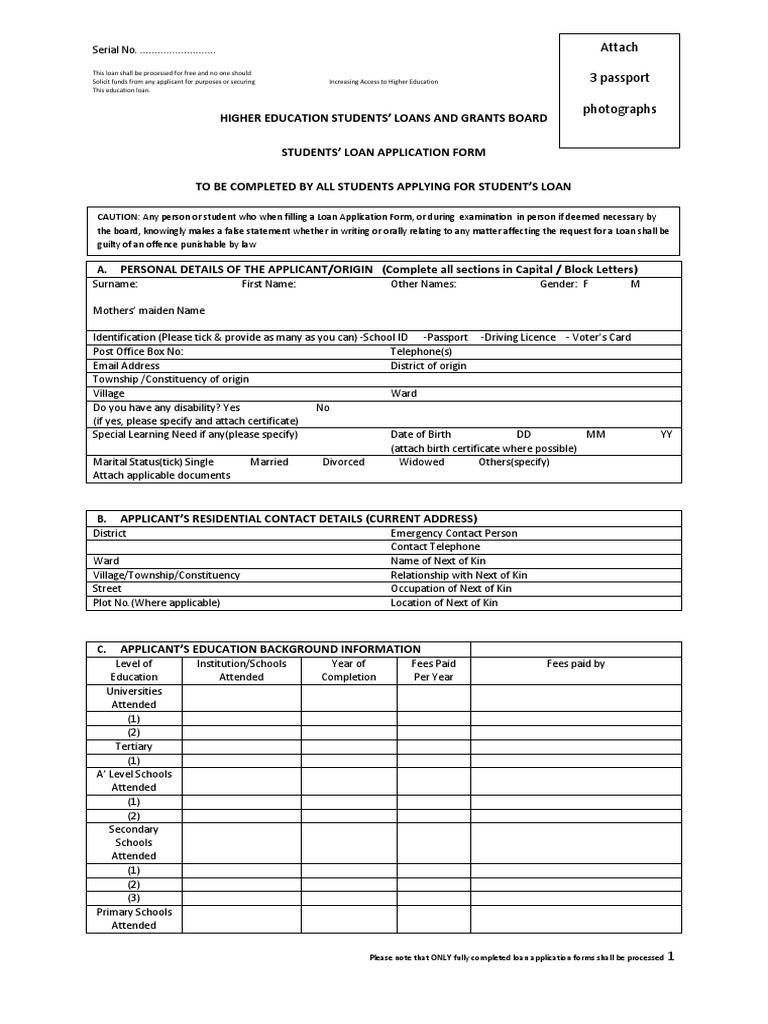Higher Education Students' Loans and Grants Application Form Loans