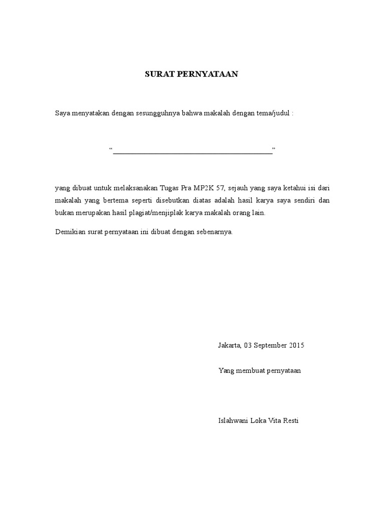 Surat Pernyataan Keaslian Makalah