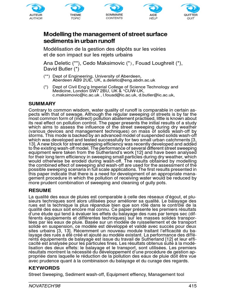 Modelling The Management of Street Surface Sediments in Urban Runoff ...