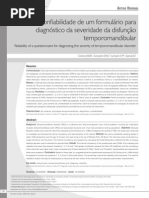 Artigo Confiabilidade de Um Formulário Para Diagnóstico Da Severidade Da Disfunção Temporomandibular