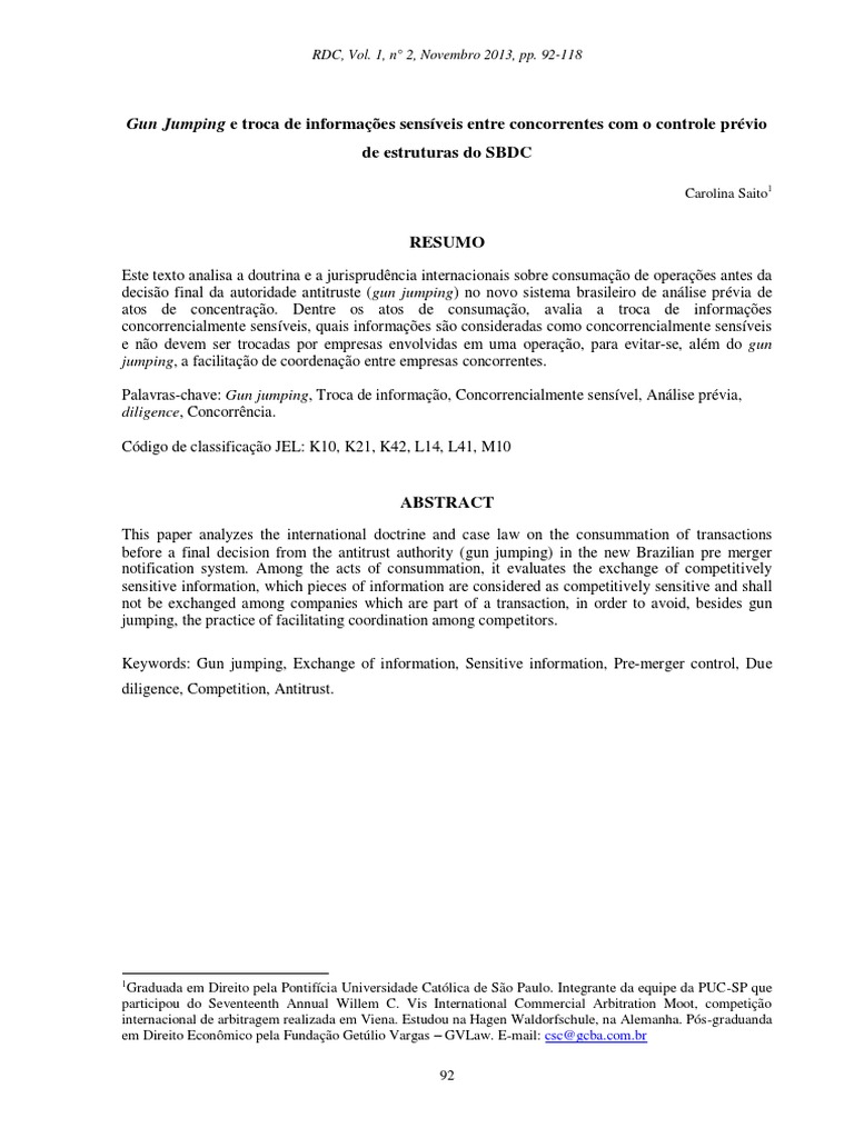 Guia de Gun Jumping Cade PDF Informação Economia