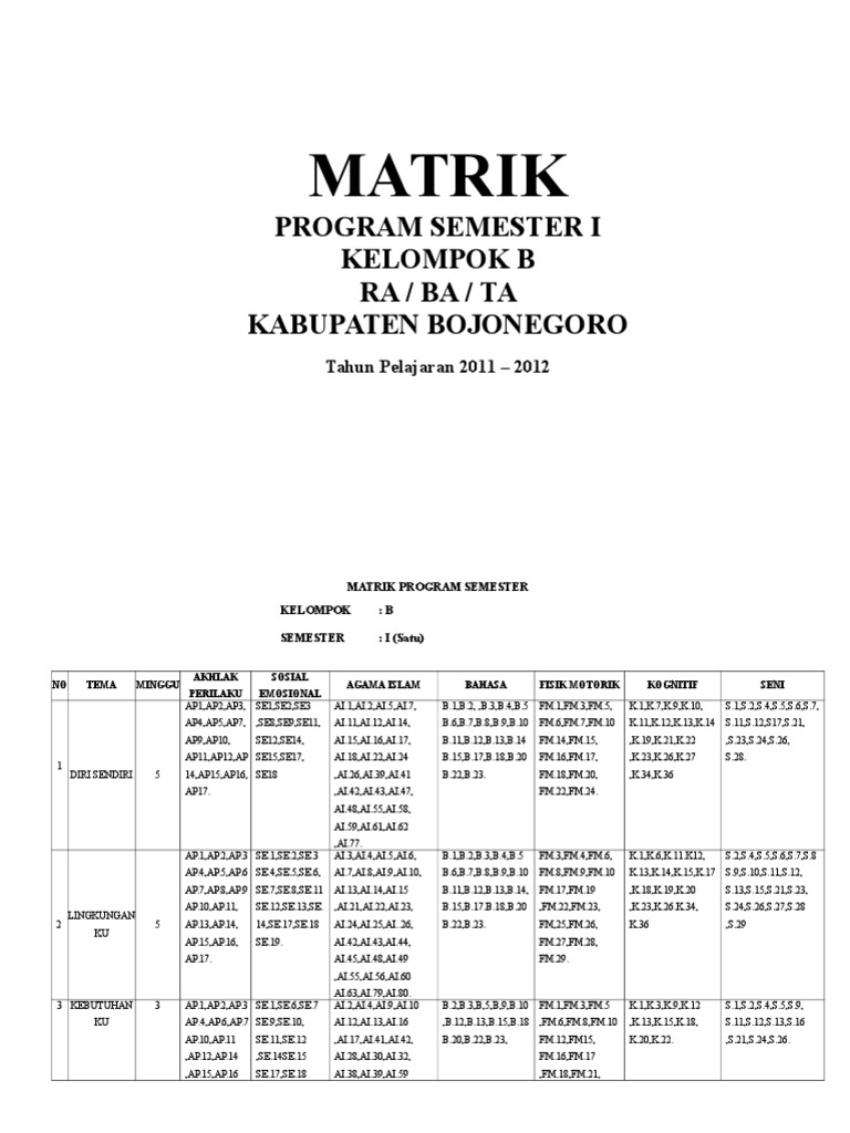 Matrik Program Semester I Kelompok B | PDF