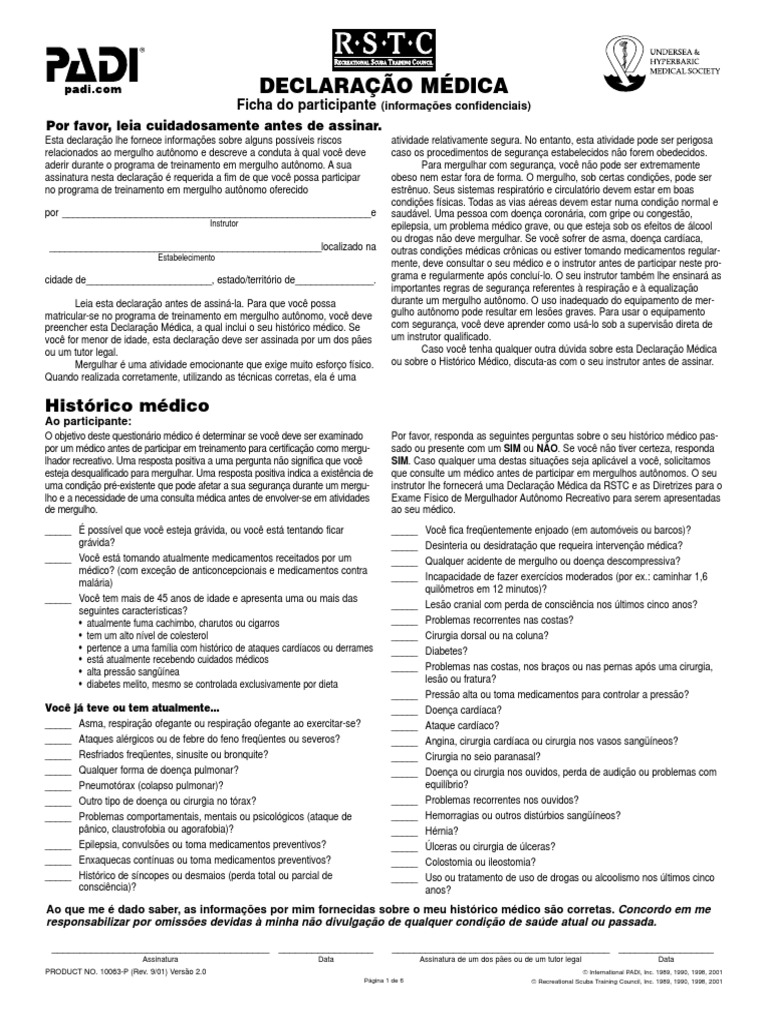 RSTC Declaracao Medica | Download grátis PDF | Mergulho | Asma