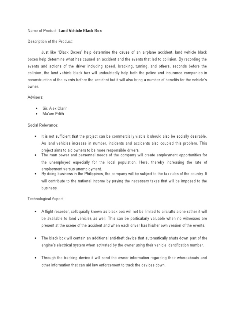 Land Vehicle Black Box | PDF | Flight Recorder | Aviation Accidents And ...