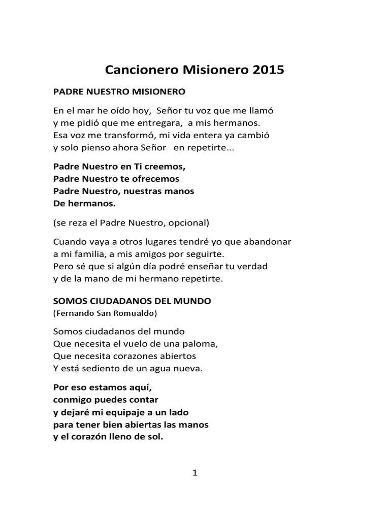 Cancionero Misionero 2015 | PDF | orador del Señor | Amor