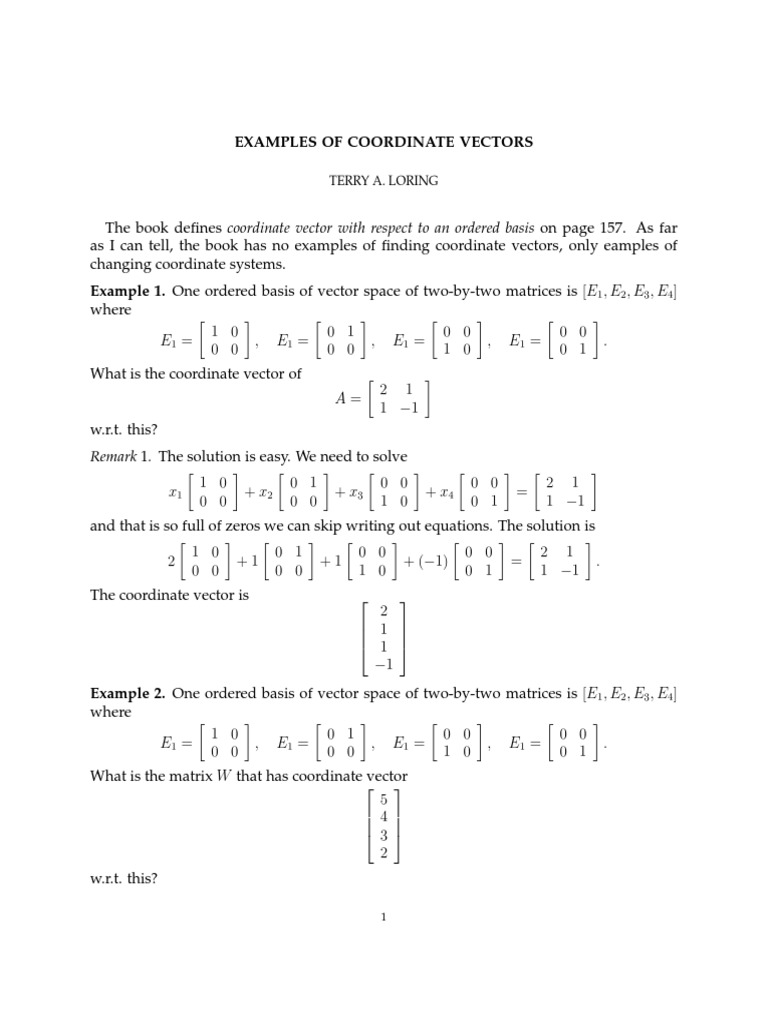 Coordinate Vector Matrix | PDF | Teaching Methods & Materials | Science ...