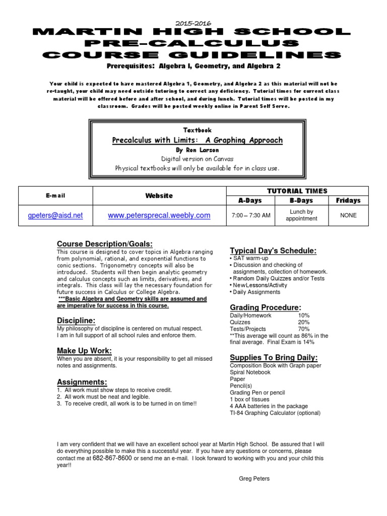 Course Guidelines Pre-Cal 15-16 | PDF