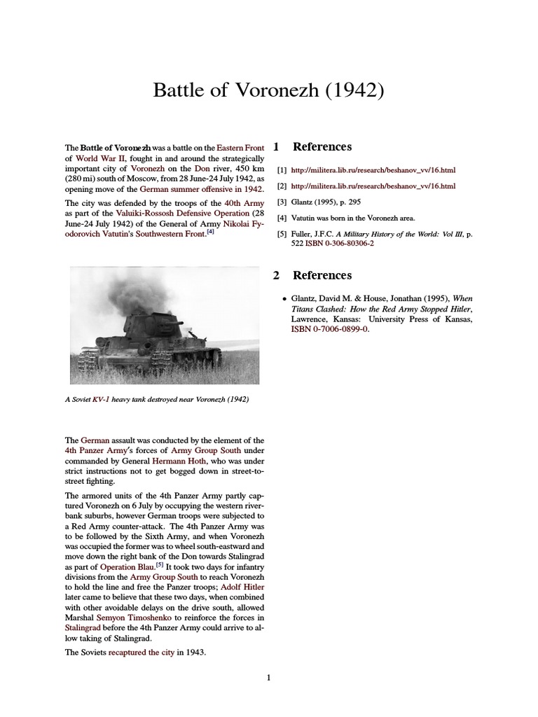 (Wiki) Battle of Voronezh (1942) PDF PDF Foreign Relations Of