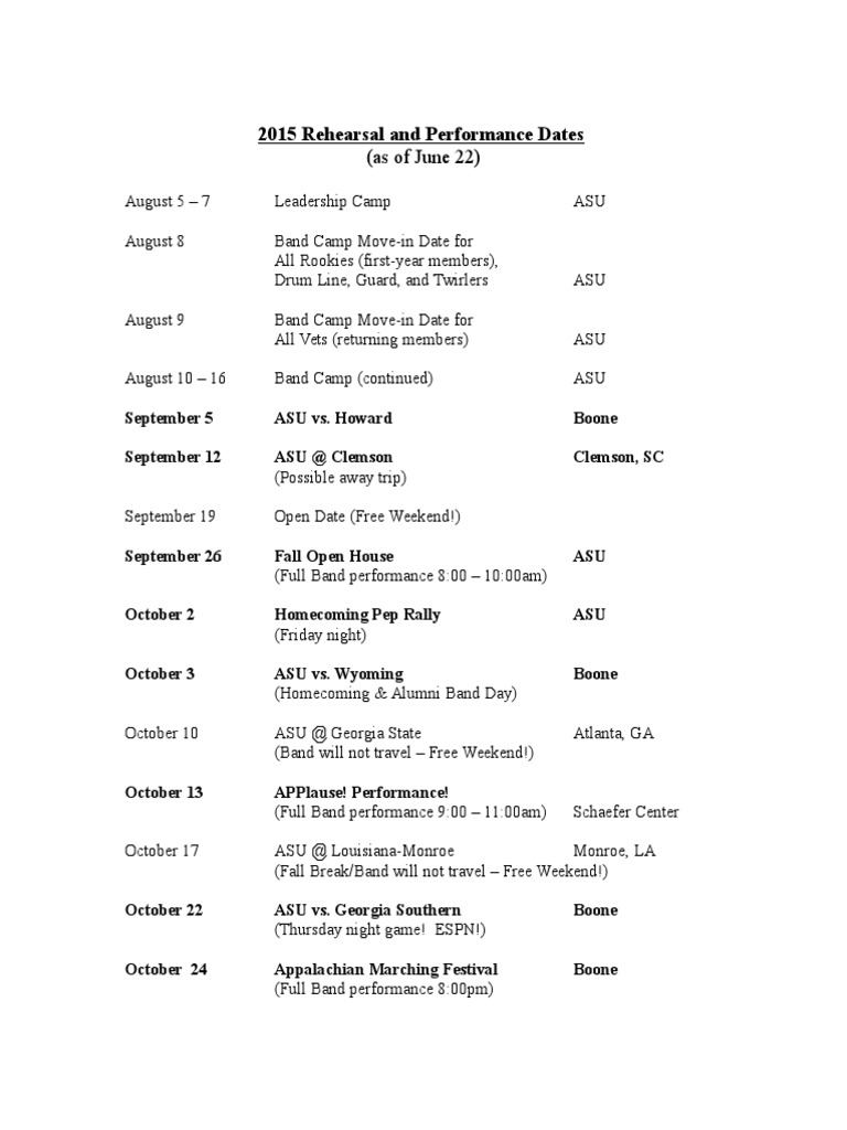 2015 Rehearsal and Performance Dates | PDF | Sports & Recreation | Art