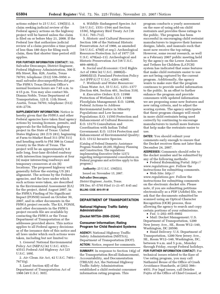 Notice Motor Carrier Safety Standards Child Restraint Systems— Safety