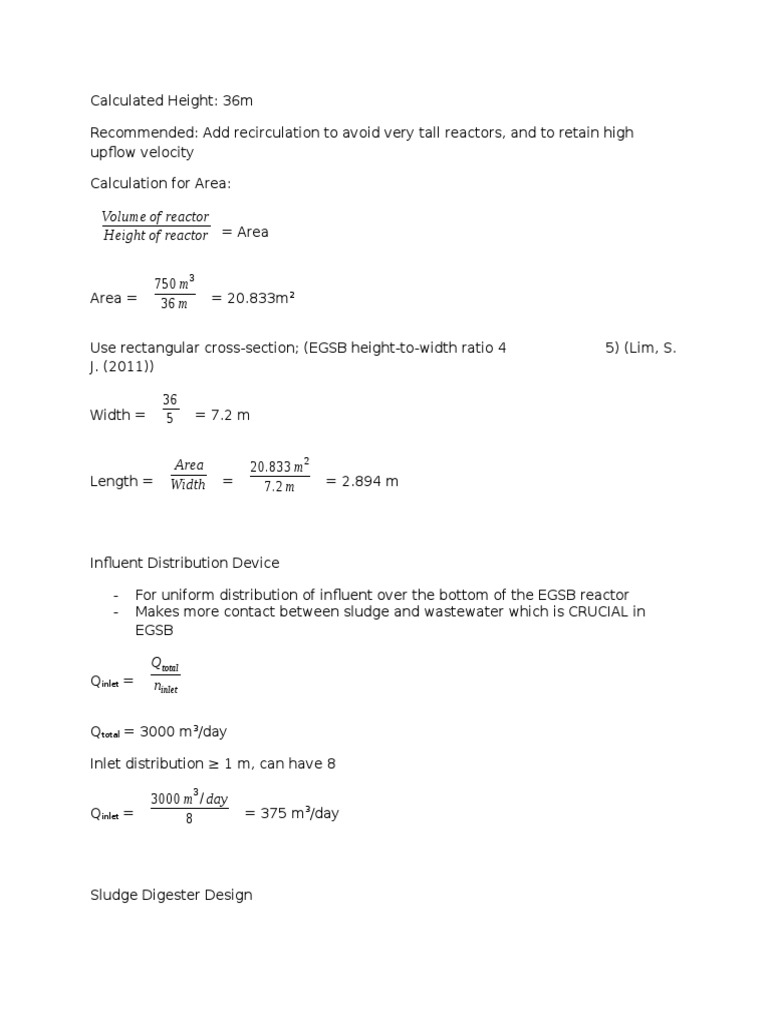 EGSB Reactor Design and Calculations | PDF | Science & Mathematics ...