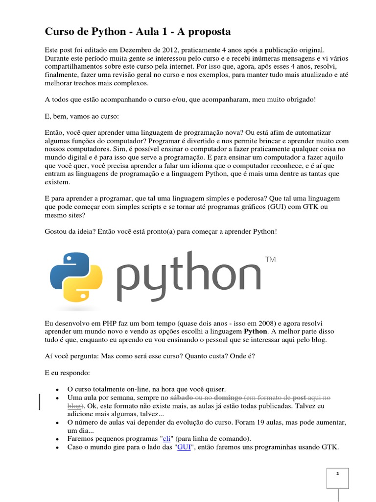 Curso de Python PDF | Python (Linguagem de Programação) | Linguagem de ...