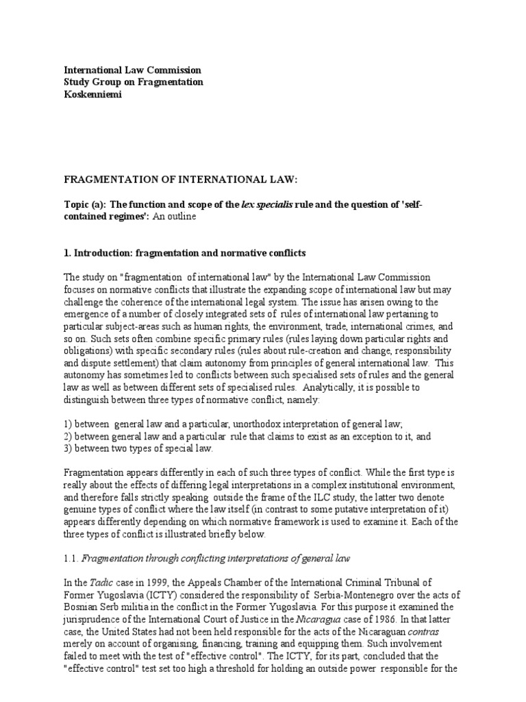 International Law Commission Study Group On Fragmentation | PDF