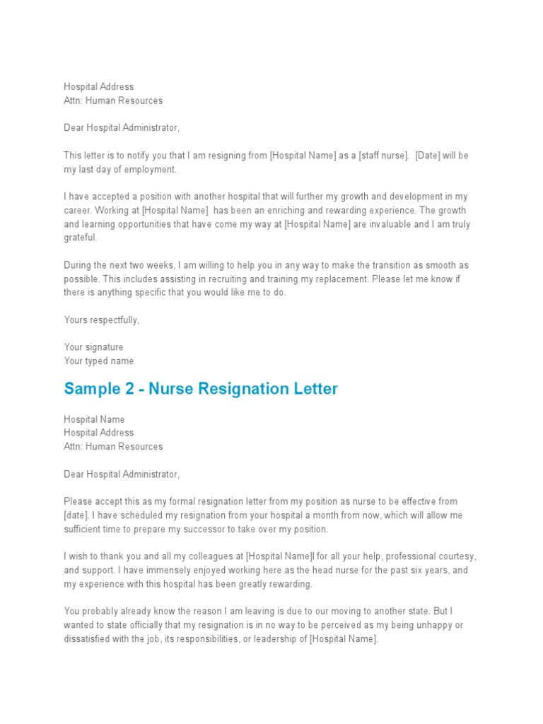 Exit Letter Pdf Nursing Employment