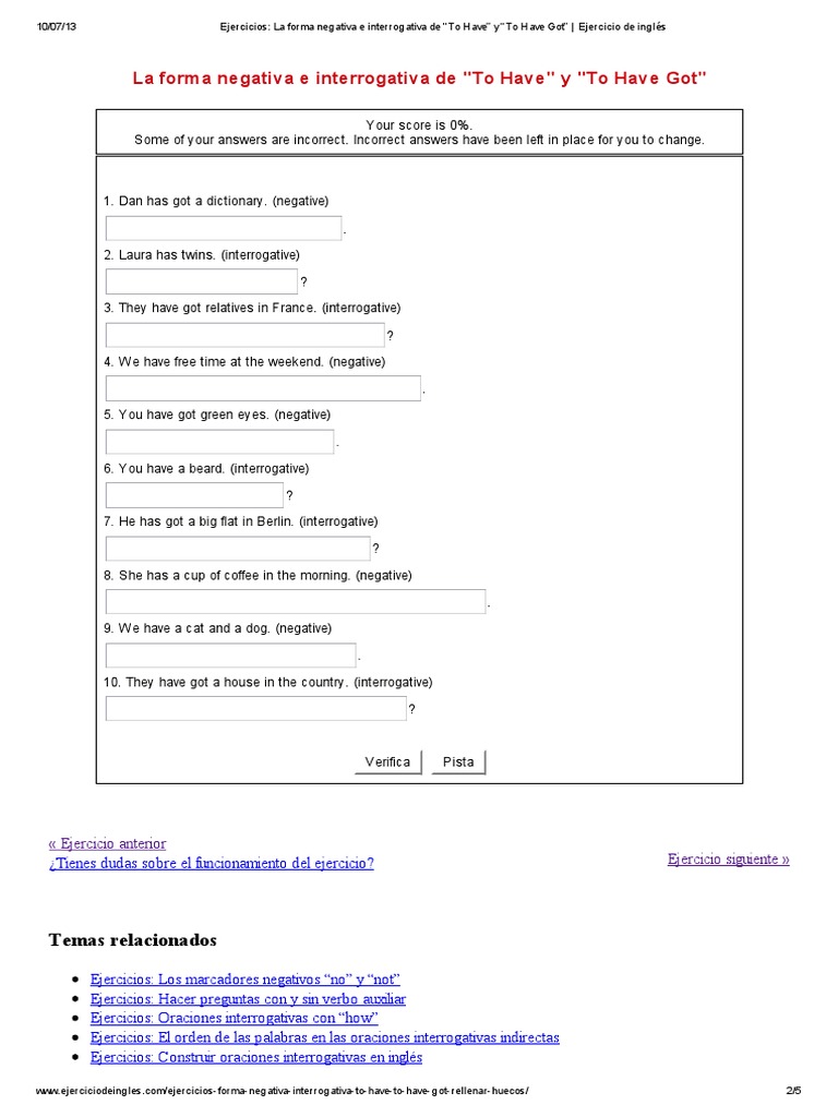 Forma negativa e interrogativa de To Have y To Have Got | PDF