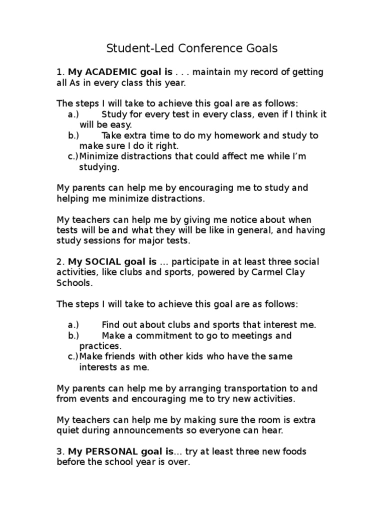 Student Conference Goal Setting | PDF
