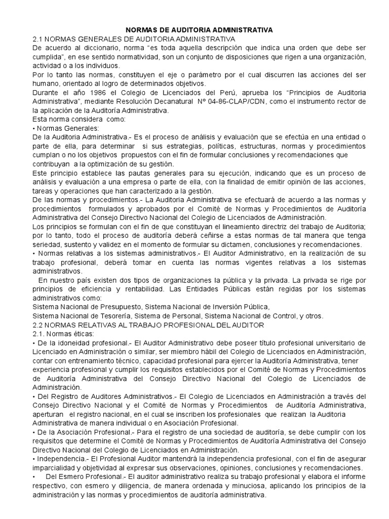 Normas de Auditoría Administrativa | PDF | Auditoría | Contralor