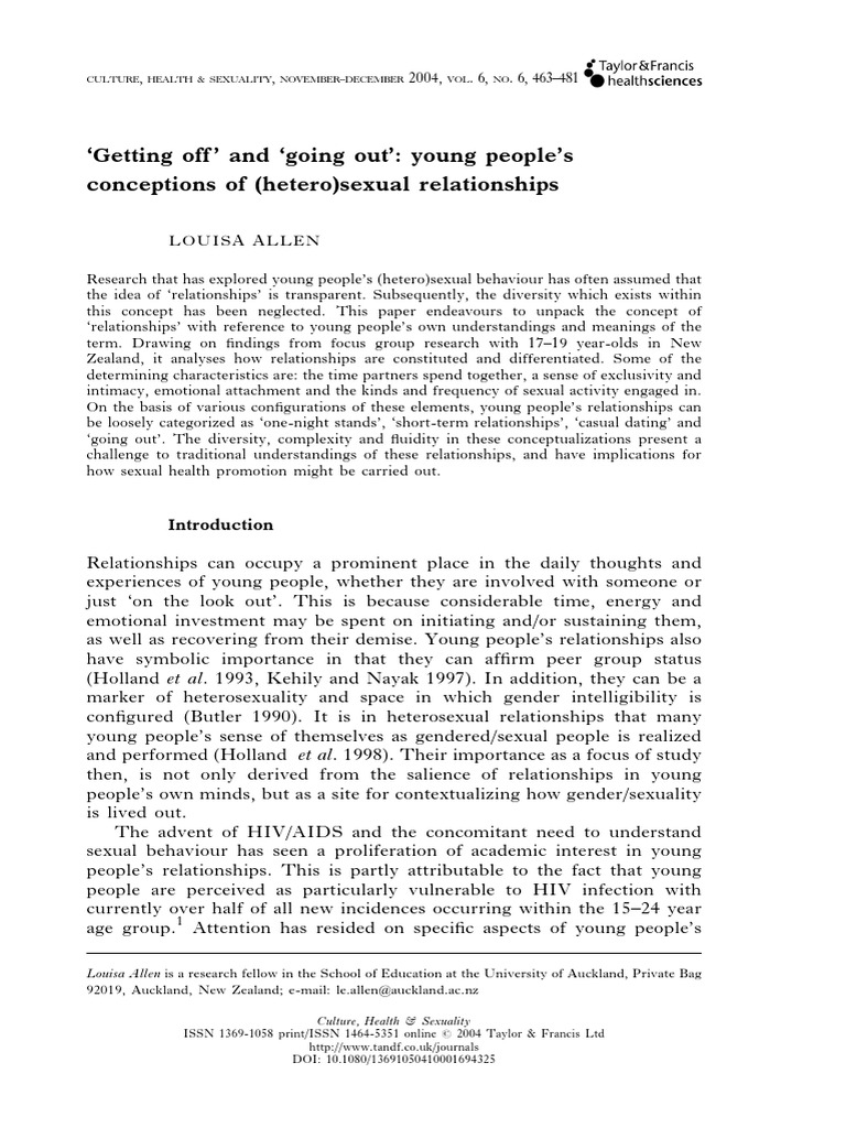Young Peoples Conceptions of Heterosexual Relationships | PDF | Human ...