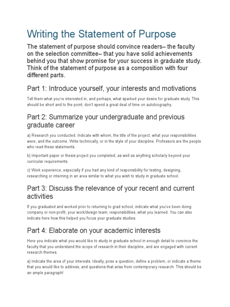 Writing The Statement of Purpose | PDF | Graduate School | Educational ...