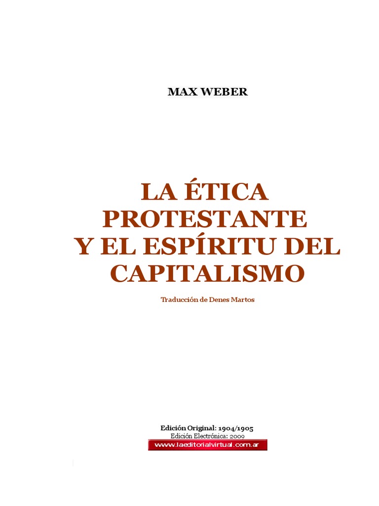 WEBER Max La Etica Protestante y El Espiritu Del Capitalismo PDF John Bunyan Max Weber