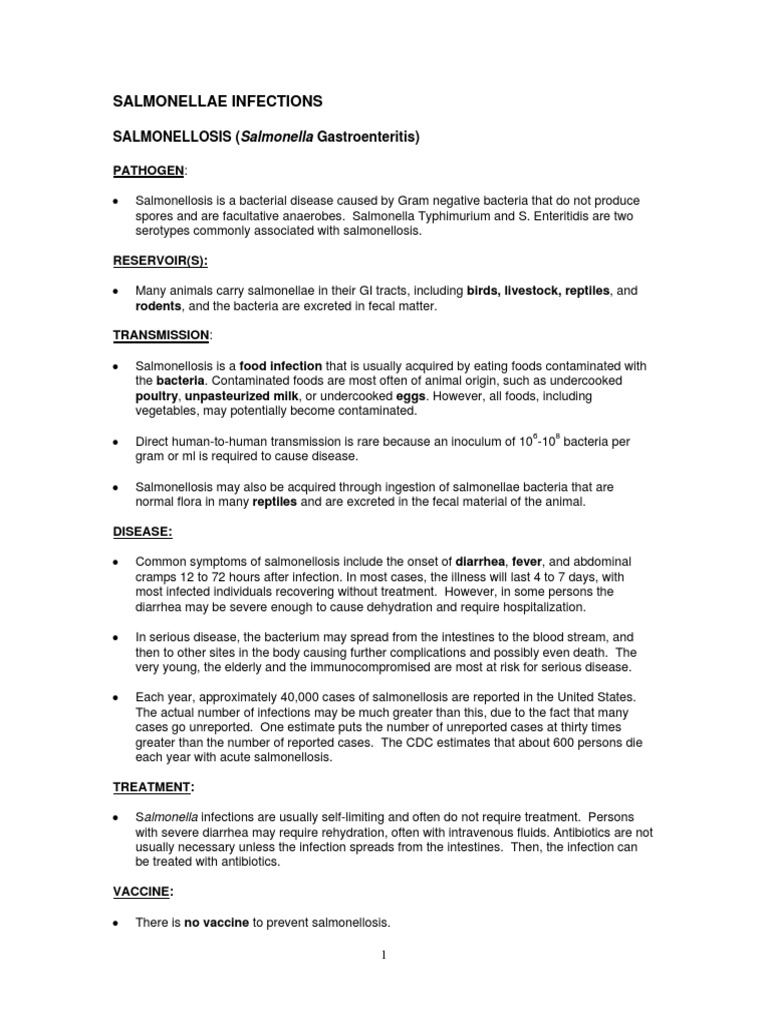 Salmonellae Infections SALMONELLOSIS (Salmonella Gastroenteritis