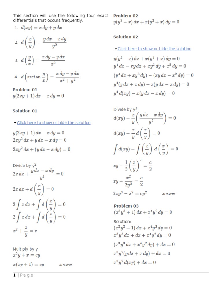 Solving Exact Differential Equations | PDF