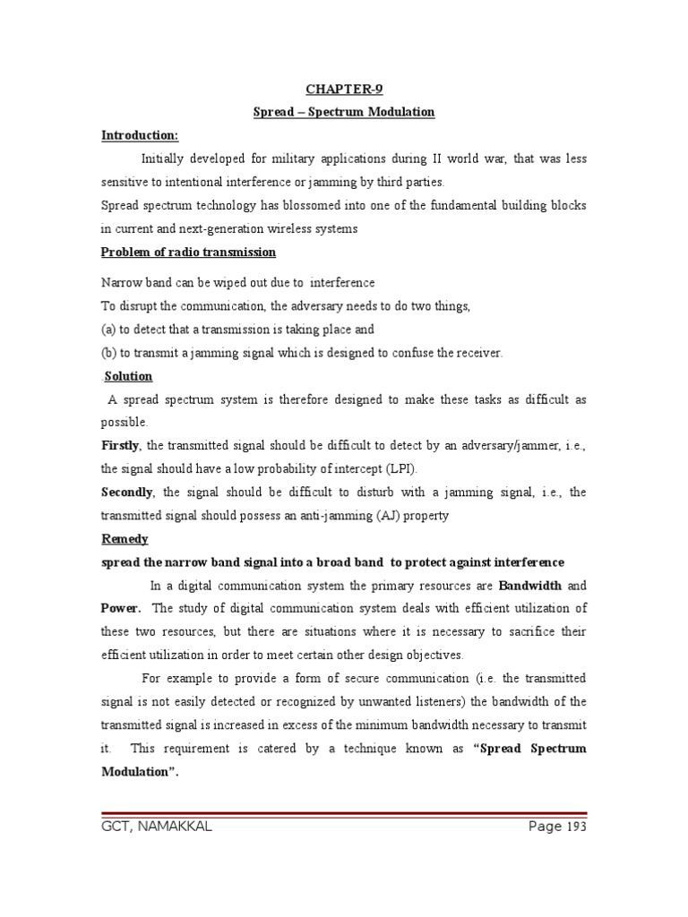 CHAPTER-9 Spread - Spectrum Modulation Introduction: Initially | PDF ...