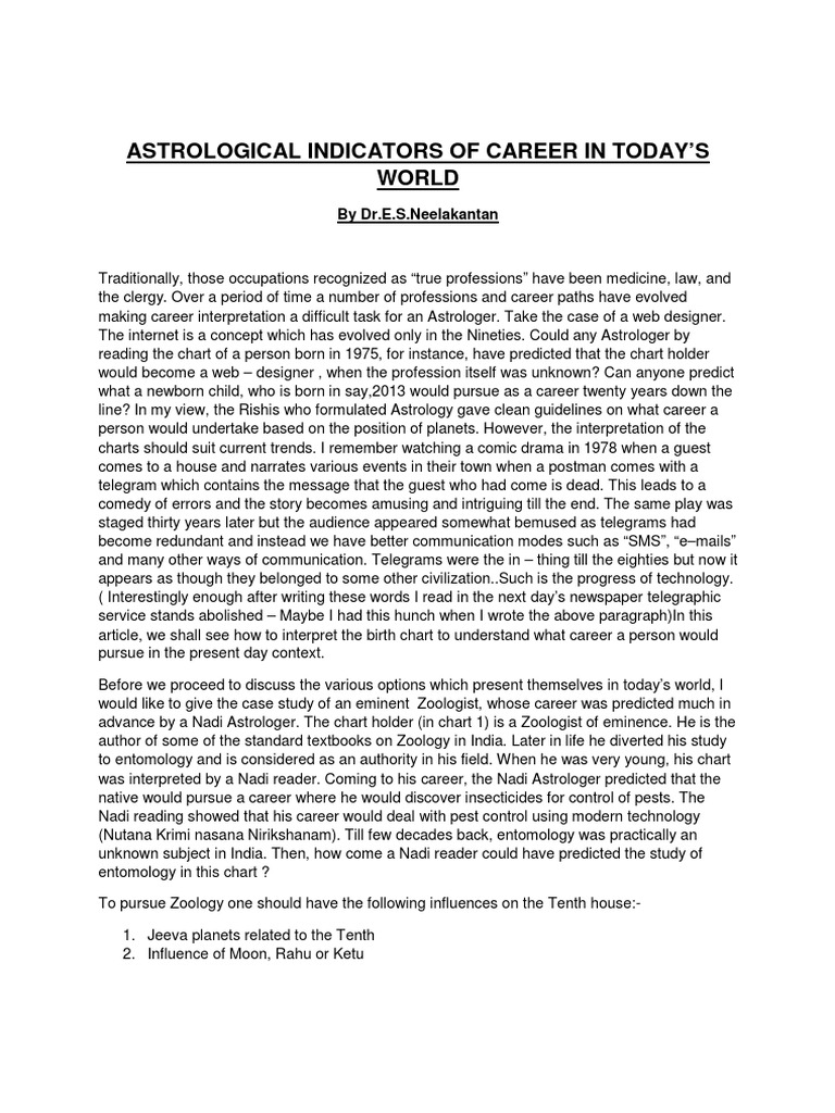 Astrological Indicators of Career Into Days World PDF In