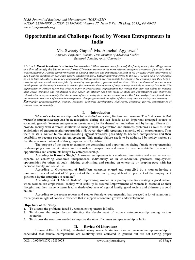 Challenges for Women Entrepreneurs in India | PDF | Entrepreneurship ...