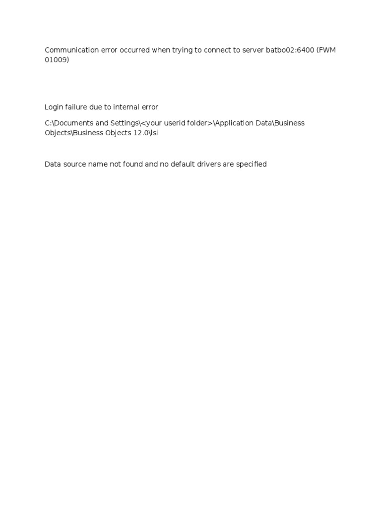 Business Objects Connection Errors Guide | PDF | Computers