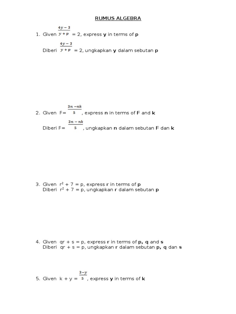 Rumus Algebra Pdf
