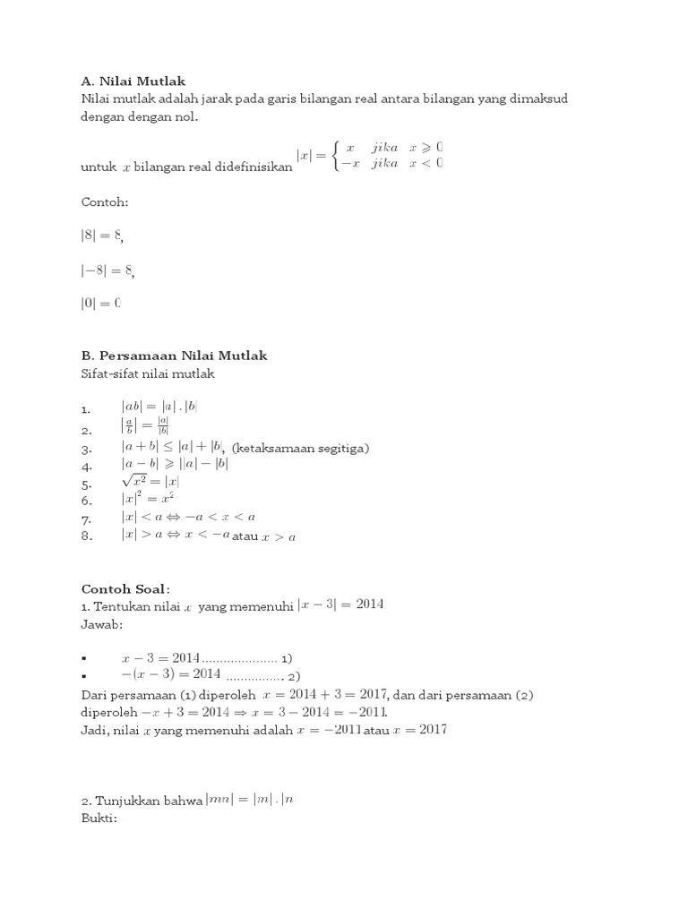 Contoh Soal Persamaan Linear Nilai Mutlak - Contoh Soal Terbaru