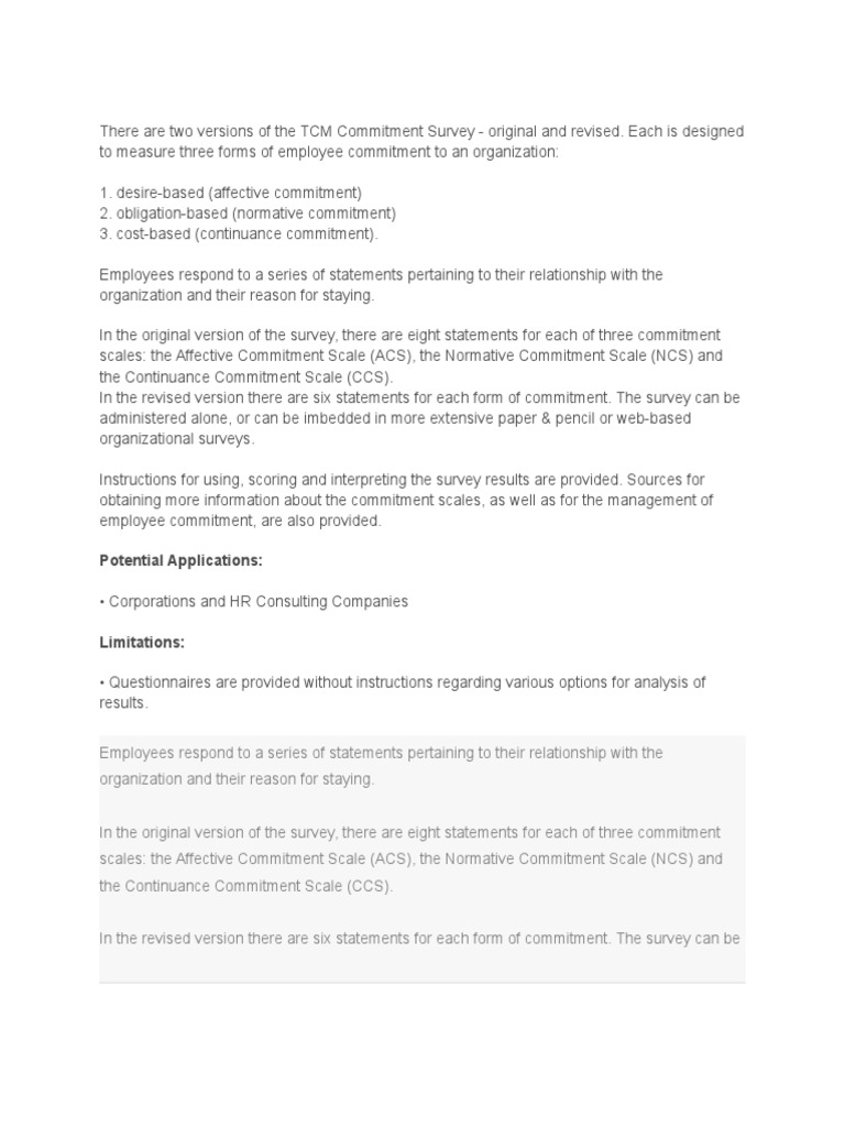 TCM Commitment Survey | PDF | Survey Methodology | Behavioural Sciences