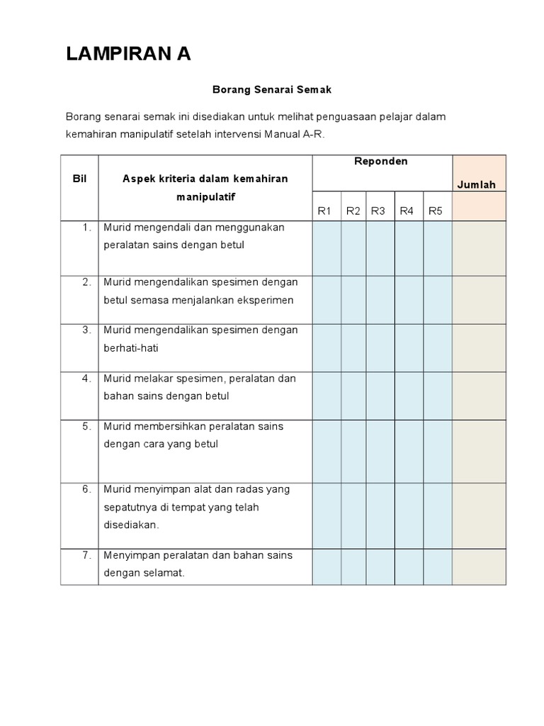 Contoh Senarai Semak Soalan Ujian