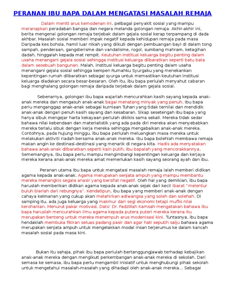 Peranan Ibu Bapa Dalam Mengatasi Masalah Remaja Pdf