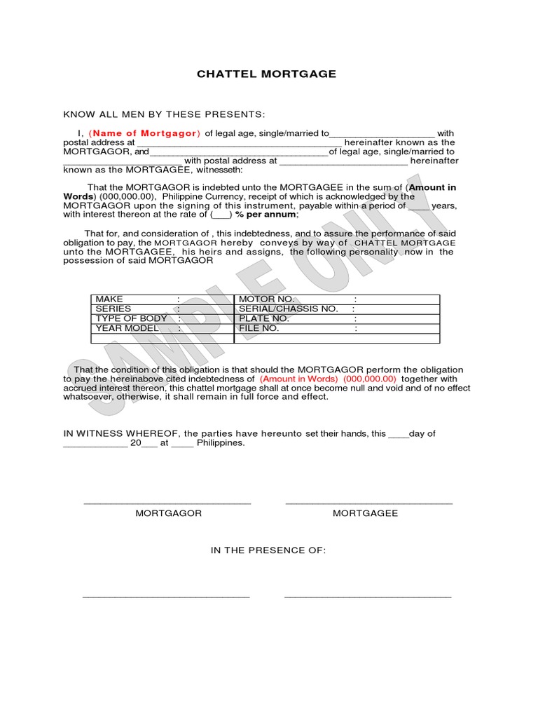 Example of Chattel Mortgage Mortgage Law Philippines