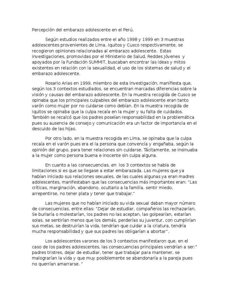 Percepción Del Embarazo Adolescente En El Perú