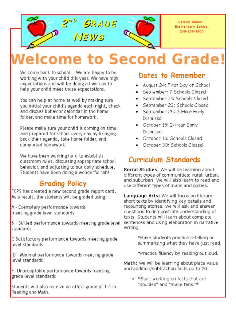 Second Grade Curriculum Overview | PDF | Cognition | Learning