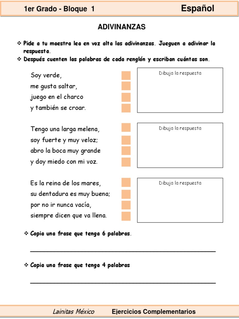Adivinanzas y Ejercicios para Primer Grado | PDF
