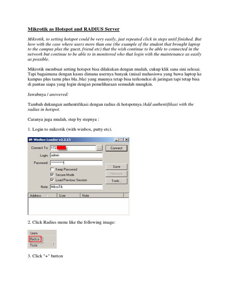 Mikrotik Hotspot with RADIUS Setup Guide | PDF | Radius | Secure ...