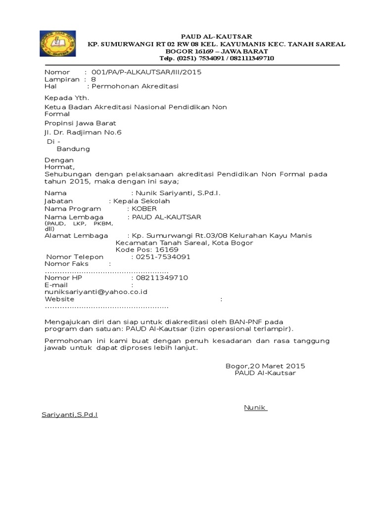 1156 Format Surat Permohonan Akreditasi Pnf