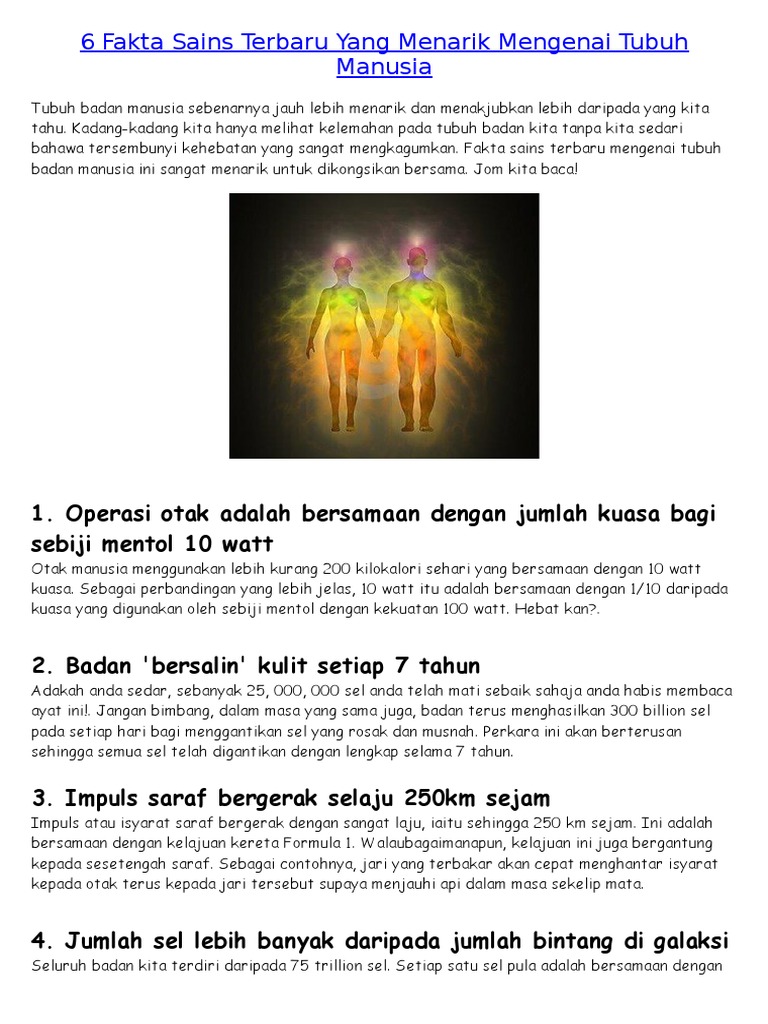6 Fakta Sains Terbaru Yang Menarik Mengenai Tubuh Manusia Pdf
