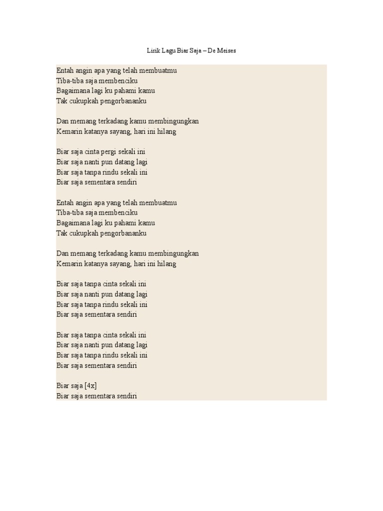 Lirik Lagu Biar Saja Sementara Sendiri